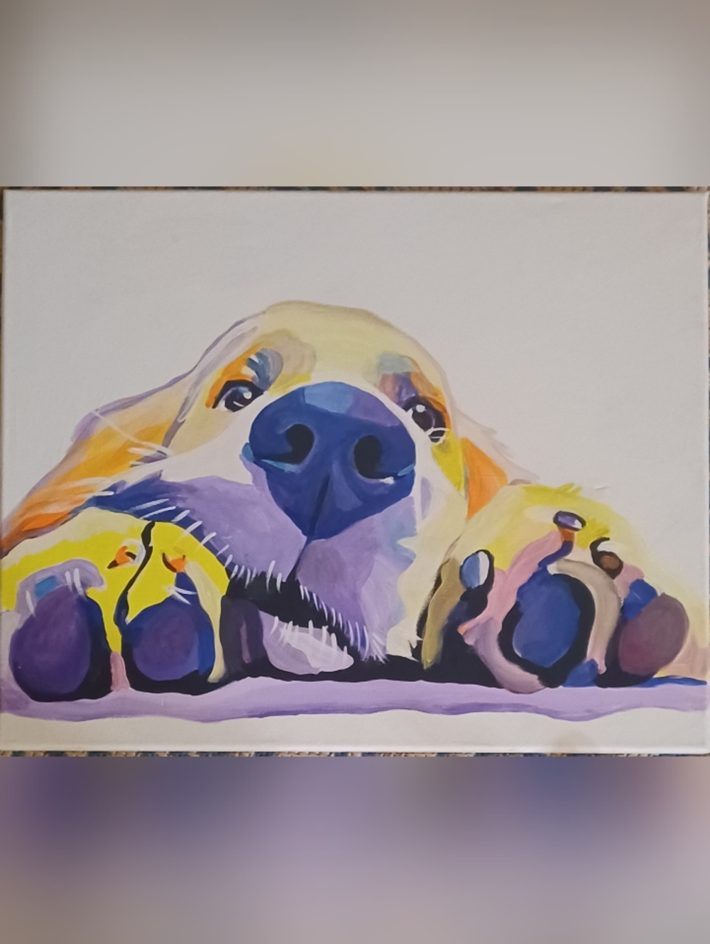 Original Acrylic Colorful Dog Artwork OnCanvas - Vibrant Blue & Purple Dog